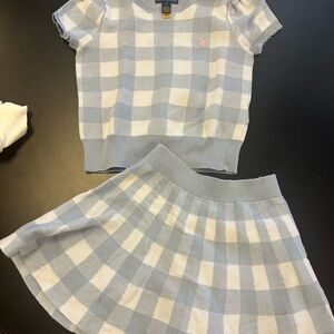 Polo by Ralph Lauren Blue and White Gingham Knit Kids Matching Set